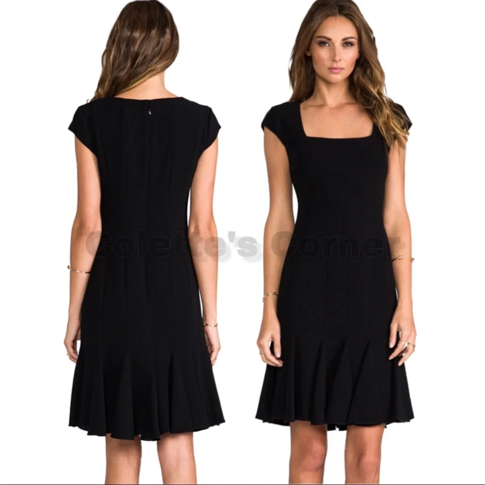 BCBG Maxazaria Farrah Black Square-Neck Cap Sleeve Flounce Hem Dress - Picture 1 of 8